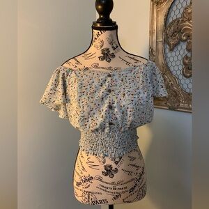 Women’s Monteau Blue Floral Peasant Crop Top Size Medium